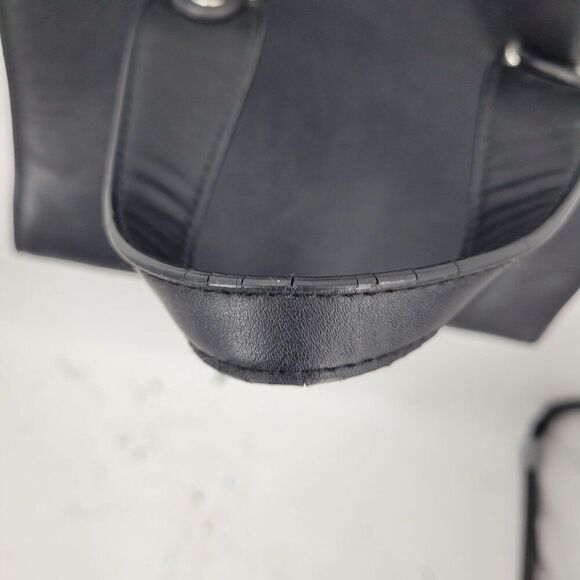 MNG Black Vegan Faux Leather Double Top Handle Crossbody Bag Removeable Strap - Picture 15 of 16